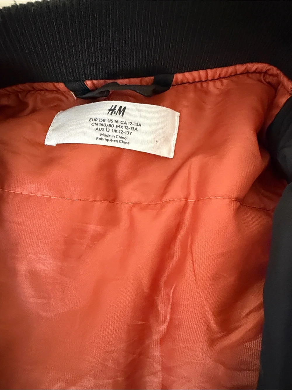 H&M Black Bomber Jacket with Orange Lining